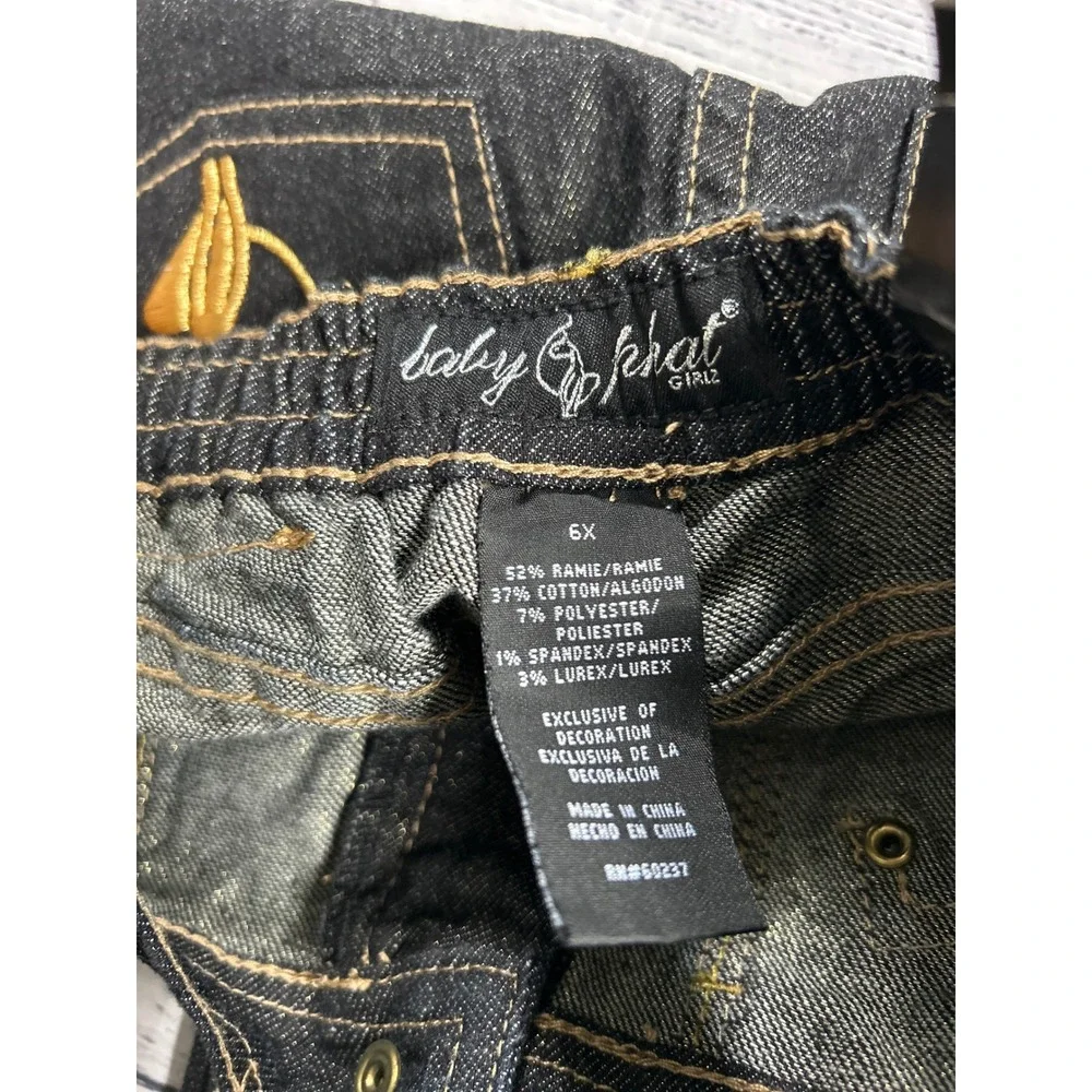 Baby Phat Jeans Girls 6X Shimmery Straight Dark Wash Y2K Streetwear Cat Logo NWT